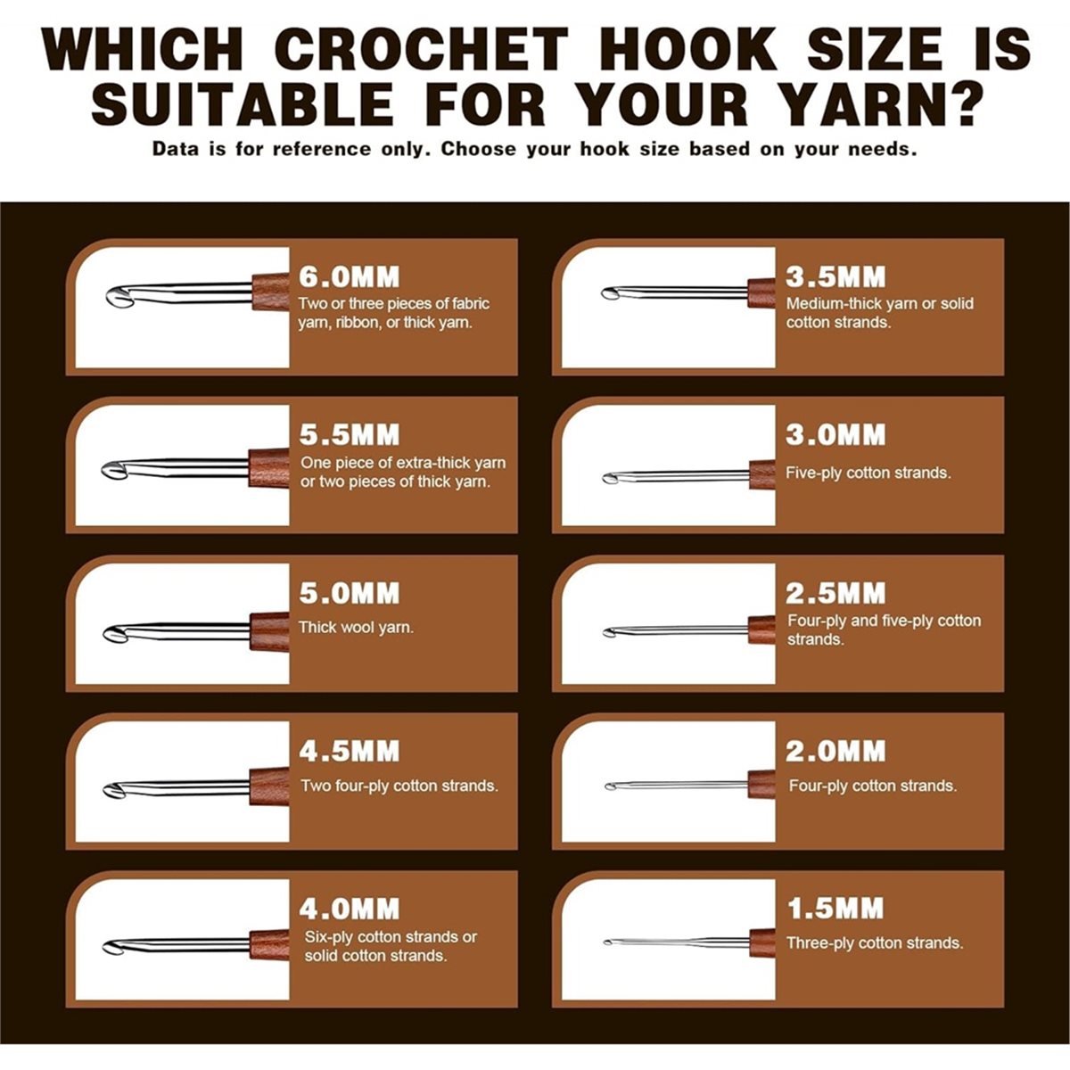 Wooden Crochet Hooks Ergonomic Handle - AT16 5 Buah Jarum Rajut, 5