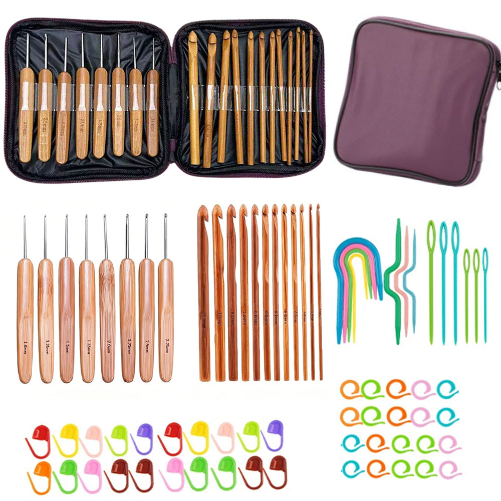 Sewing - 74pcs Set Jarum Rajut Bambu Alat