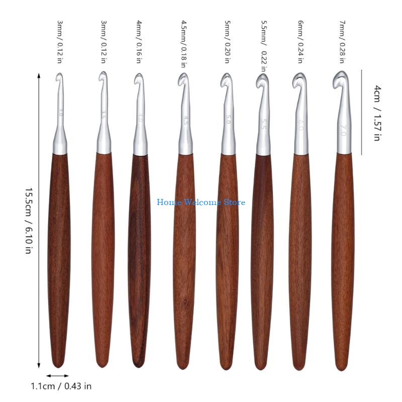 F68E 8 Buah Rajut Gagang Kayu  - Wooden Crochet Hooks Ergonomic Handle ulasan dan harga